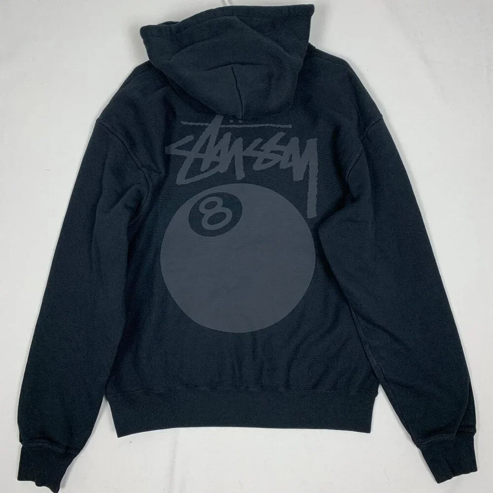 Stussy Men's 8 Ball Pig Dyed Black Hoodie Large - Picture 2 of 12